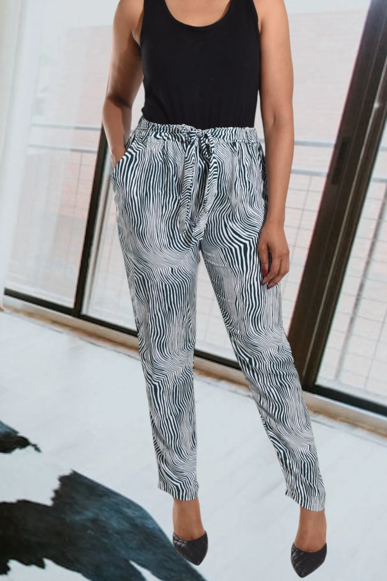Teal Printed Pocket Pants