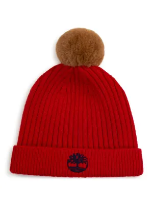 Timberland Red Pom Pom Hat