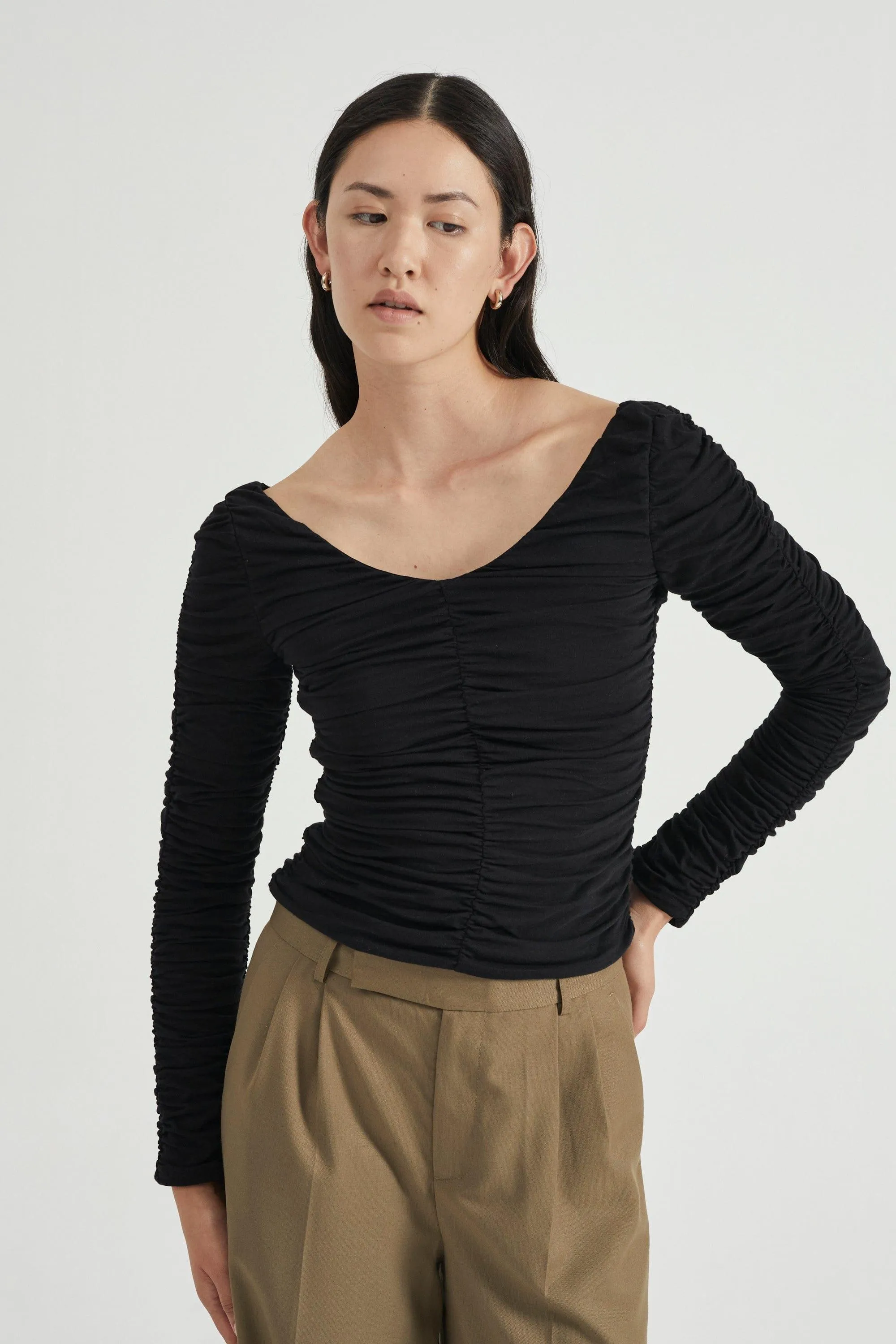 TIME AGAIN GATHERED TOP | BLACK