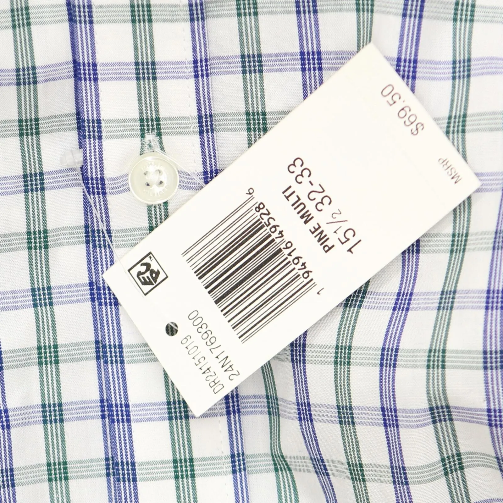 Tommy Hilfiger Slim Performance Stretch Check Dress Shirt Pine M 15 1/2 32-33