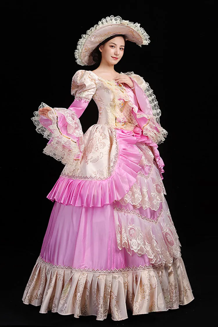 Trumpet Sleeves High Waisted Ruffled Multi-Layer Hollow Embroidery Print Victorian Lolita Prom Dress