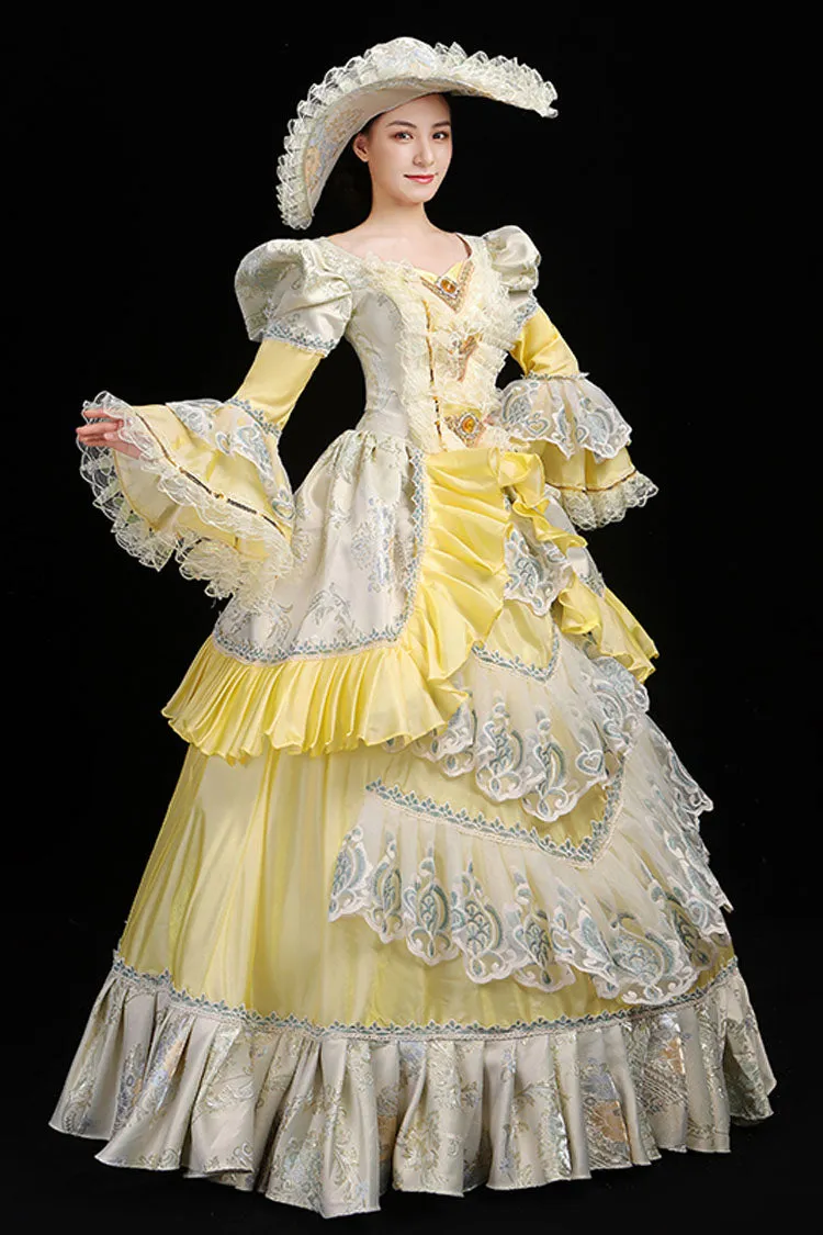 Trumpet Sleeves High Waisted Ruffled Multi-Layer Hollow Embroidery Print Victorian Lolita Prom Dress
