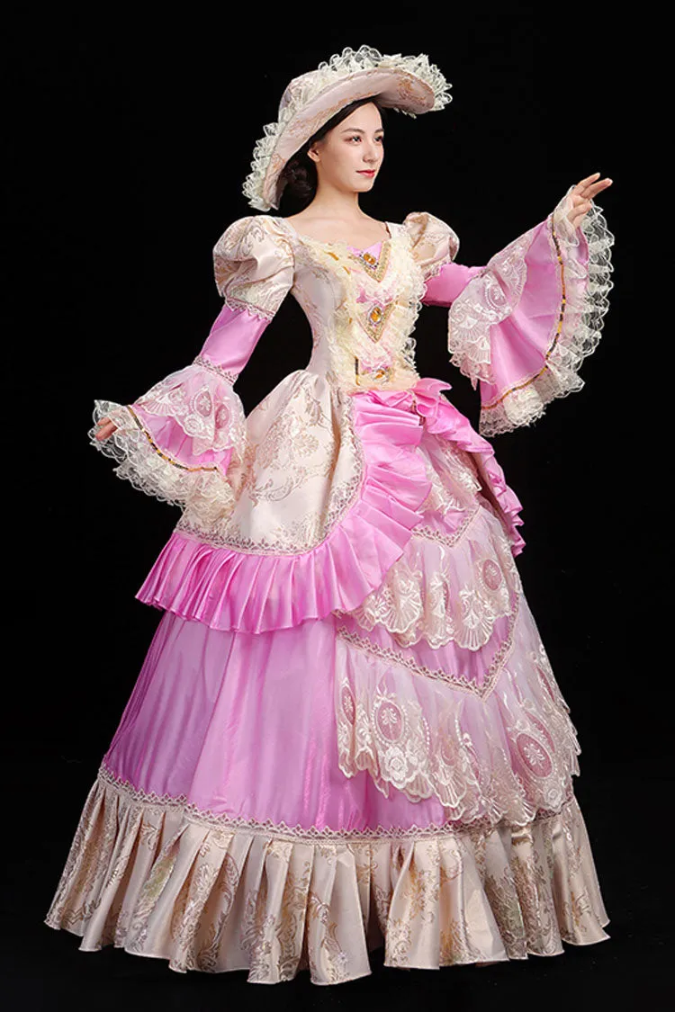 Trumpet Sleeves High Waisted Ruffled Multi-Layer Hollow Embroidery Print Victorian Lolita Prom Dress
