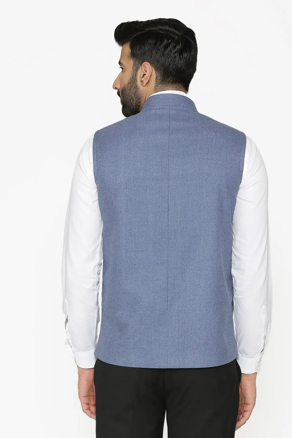 Tweed Wool Blue Modi Nehru Jacket