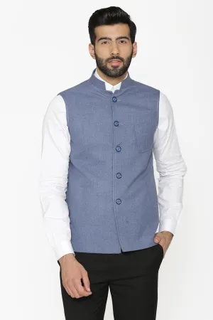 Tweed Wool Blue Modi Nehru Jacket