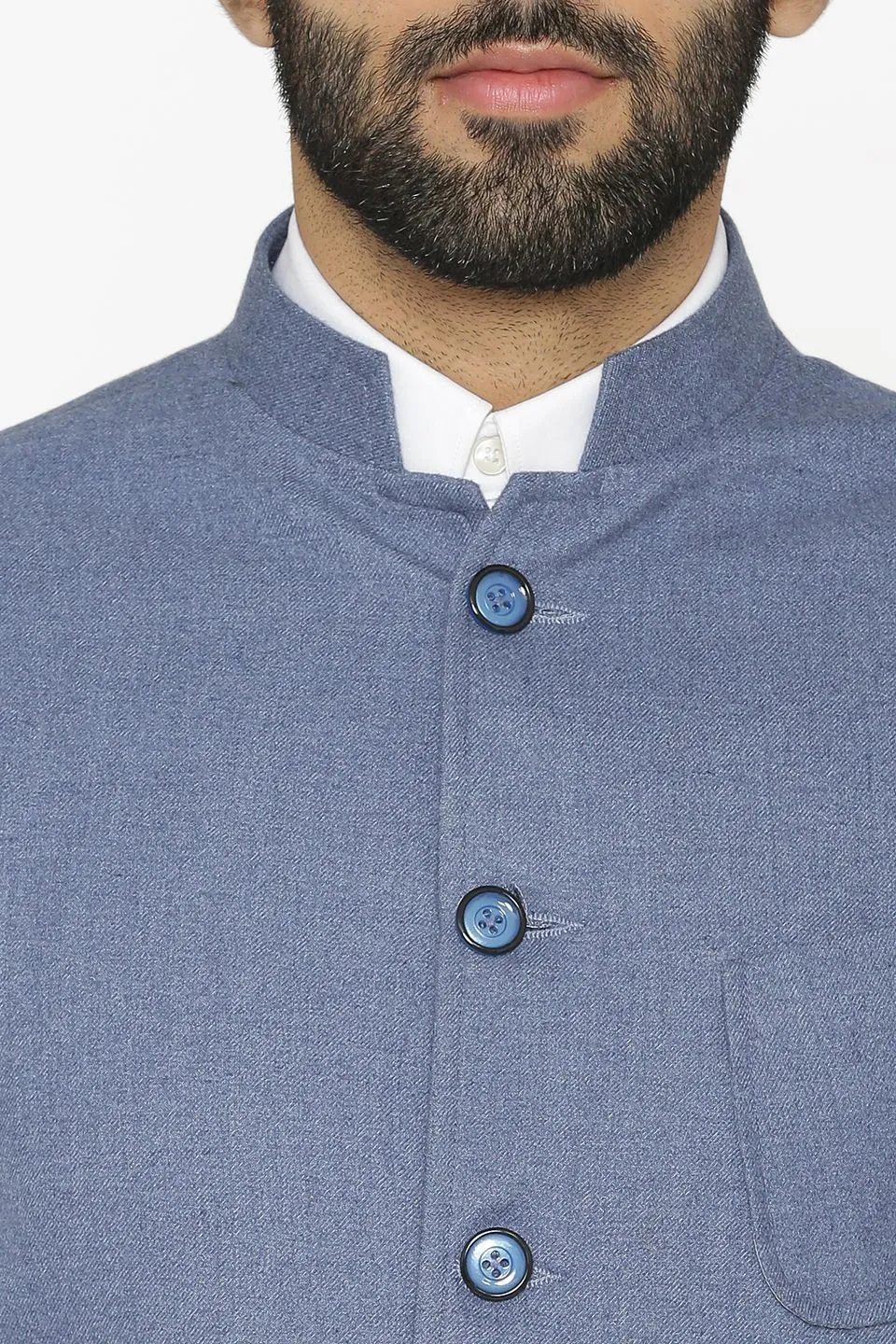 Tweed Wool Blue Modi Nehru Jacket