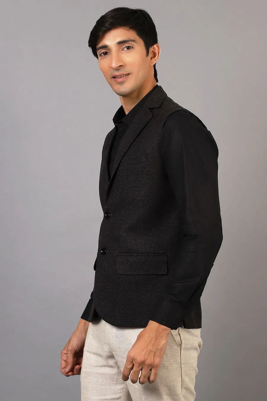 Tweed Wool Grey Modi Nehru Jacket