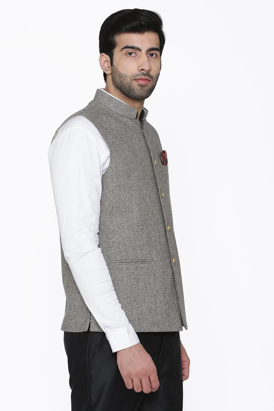 Tweed Wool Grey Modi Nehru Jacket