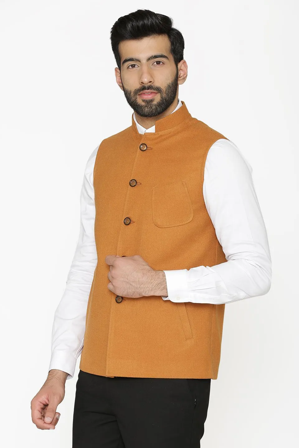 Tweed Wool Orange Modi Nehru Jacket
