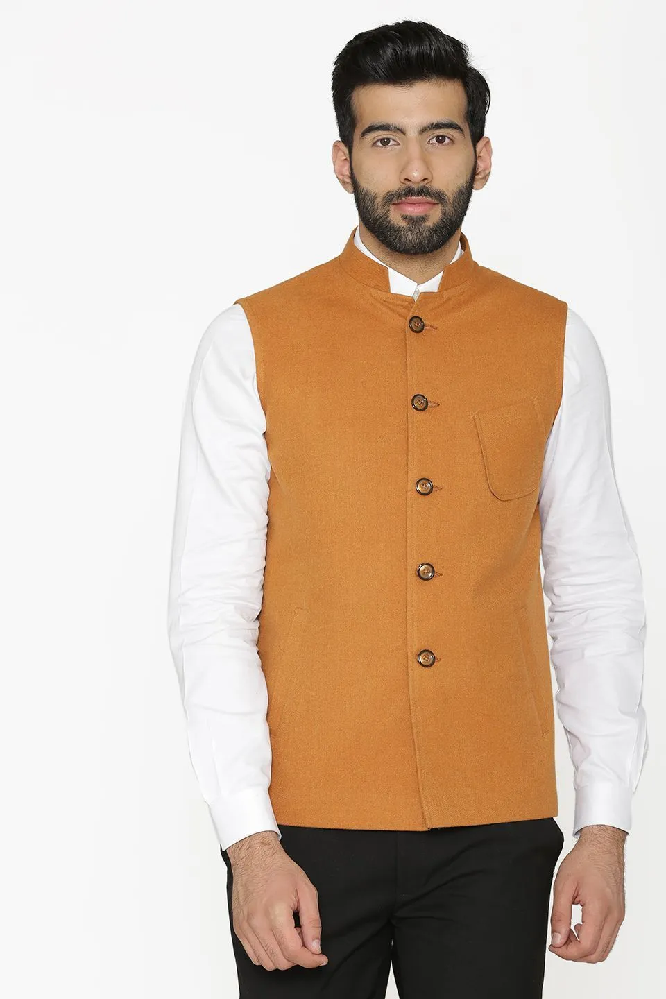 Tweed Wool Orange Modi Nehru Jacket