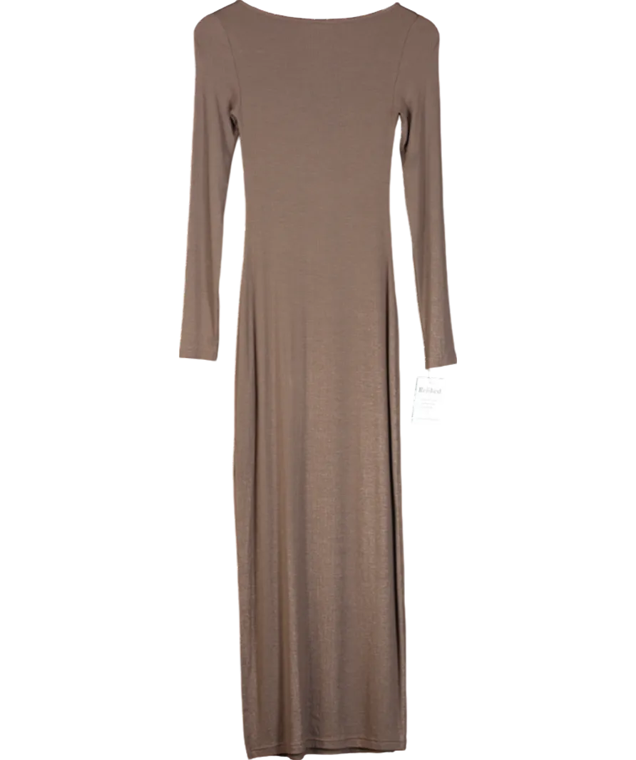 Urban Outfitters Brown Sabina Long Sleeve Slinky Maxi Dress UK XS