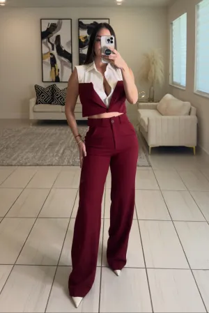 Utility Chic Wine Pants Set