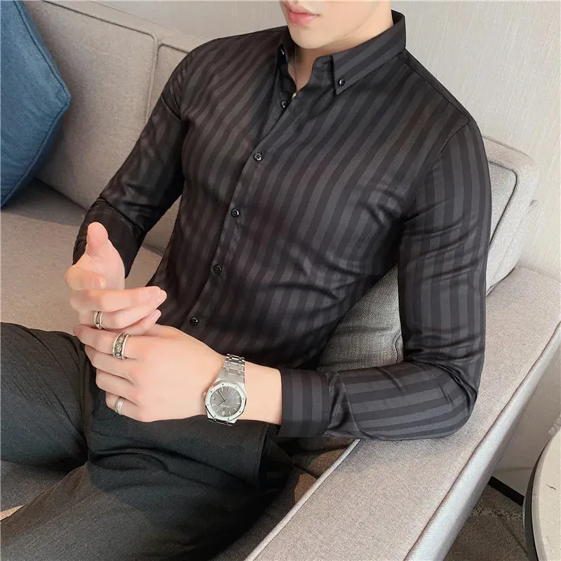 Vertical Stripe Slim Fit Men's Dress Shirt