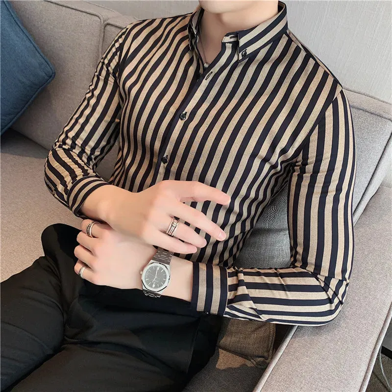 Vertical Stripe Slim Fit Men's Dress Shirt