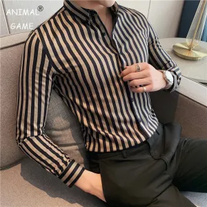 Vertical Stripe Slim Fit Men's Dress Shirt
