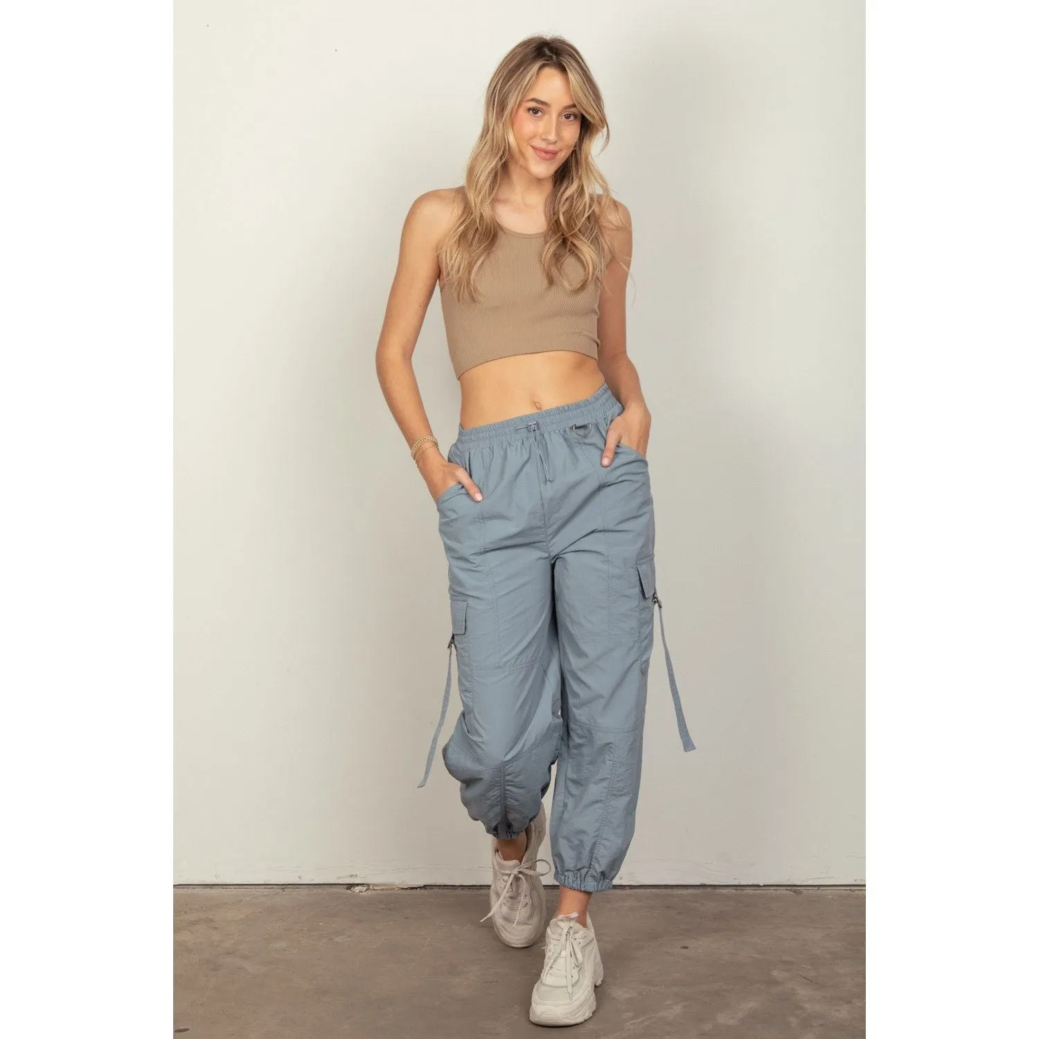 VERY J Elastic Waist Woven Cargo Pants