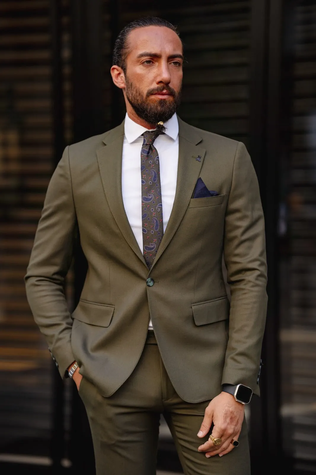 Vespo Khaki Slim Fit Suit for Sophisticated Occasions