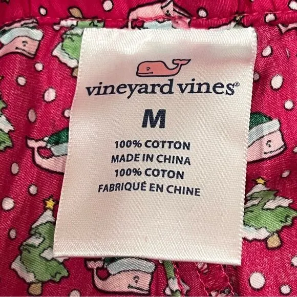 Vineyard Vines Christmas Whales Red Cotton Pajama Lounge Pants Size Medium