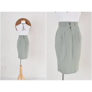 Vintage 90s Sage Poly/Cotton High Waisted Skirt size 7/8 | 26 waist