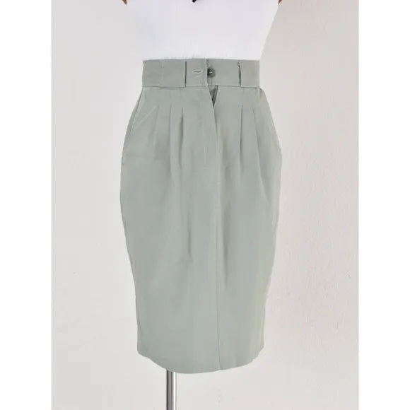 Vintage 90s Sage Poly/Cotton High Waisted Skirt size 7/8 | 26 waist