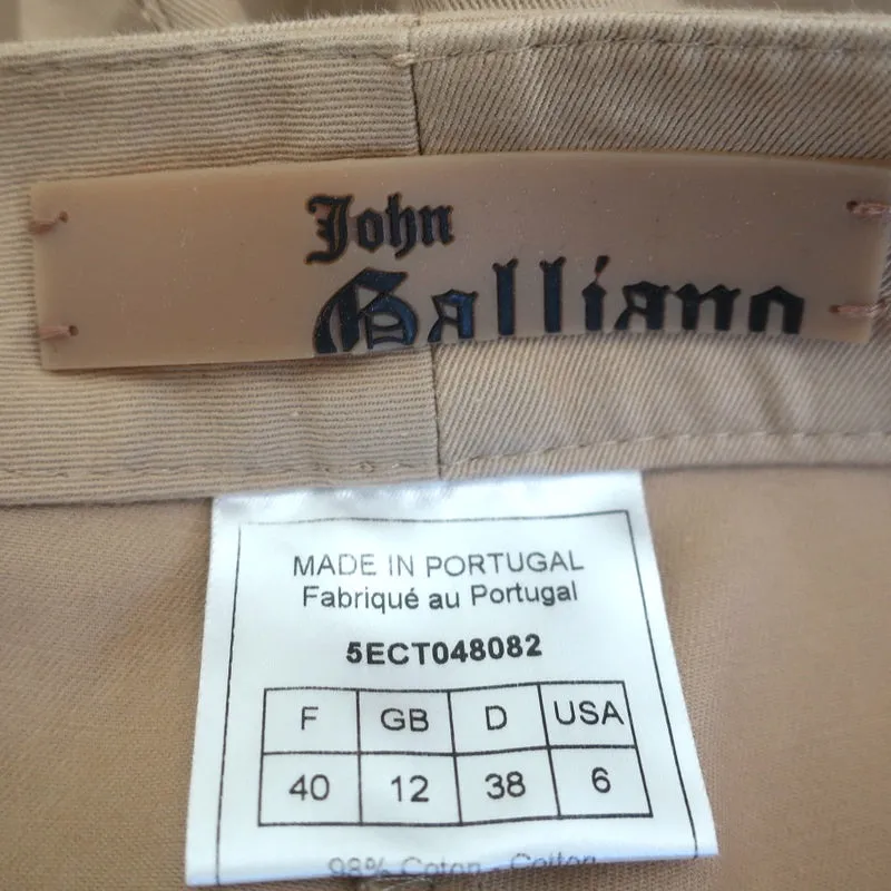 Vintage John Galliano Pintuck Flared Pants Khaki Stretch Cotton Size US 6