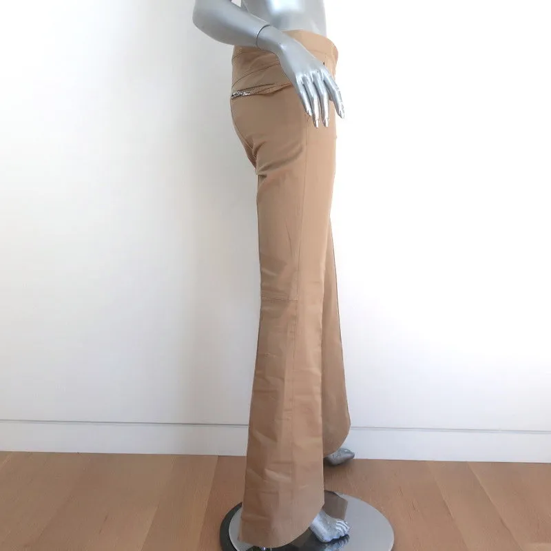 Vintage John Galliano Pintuck Flared Pants Khaki Stretch Cotton Size US 6