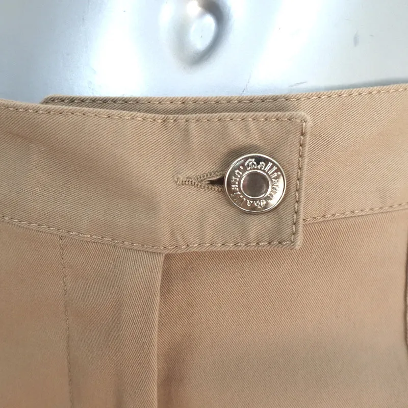 Vintage John Galliano Pintuck Flared Pants Khaki Stretch Cotton Size US 6