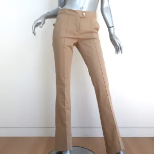 Vintage John Galliano Pintuck Flared Pants Khaki Stretch Cotton Size US 6