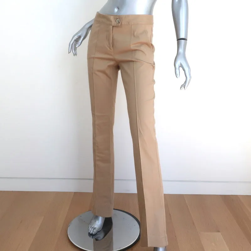 Vintage John Galliano Pintuck Flared Pants Khaki Stretch Cotton Size US 6
