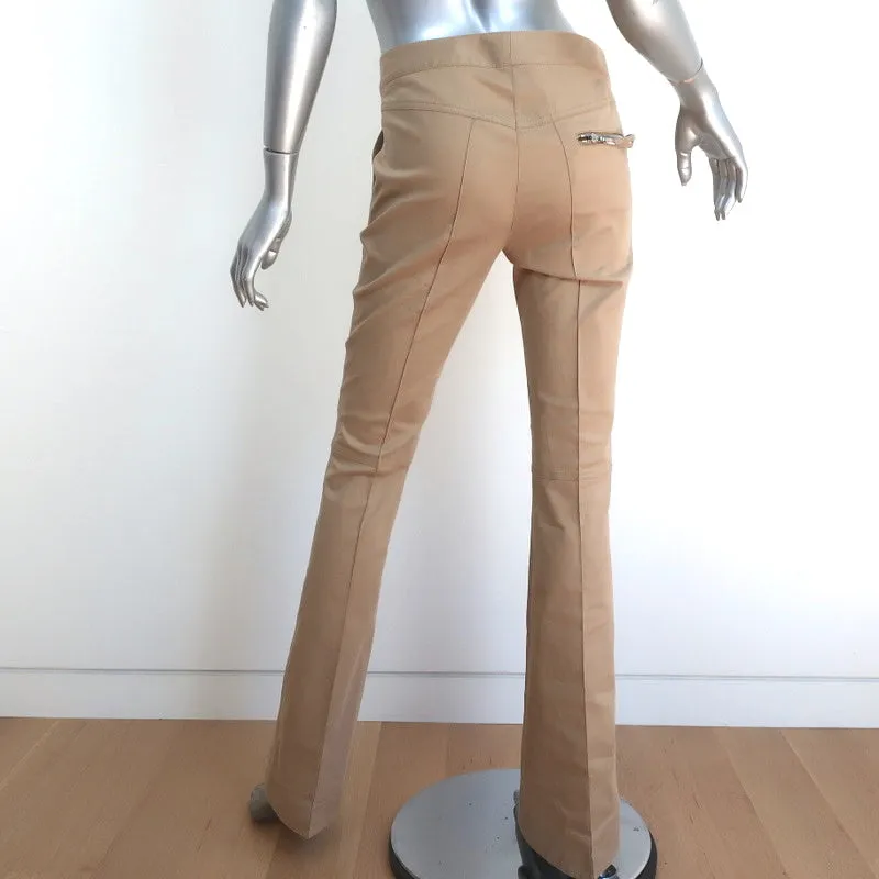 Vintage John Galliano Pintuck Flared Pants Khaki Stretch Cotton Size US 6