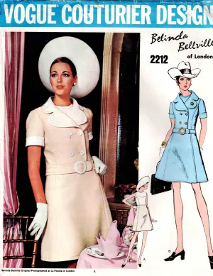 Vogue Couturier Design 2212 RARE Belinda Bellville Womens High Waisted Flared Dress & Wide Collar Jacket 1960s Vintage Sewing Pattern Size 16 Bust 38 inches UNCUT Factory Folded