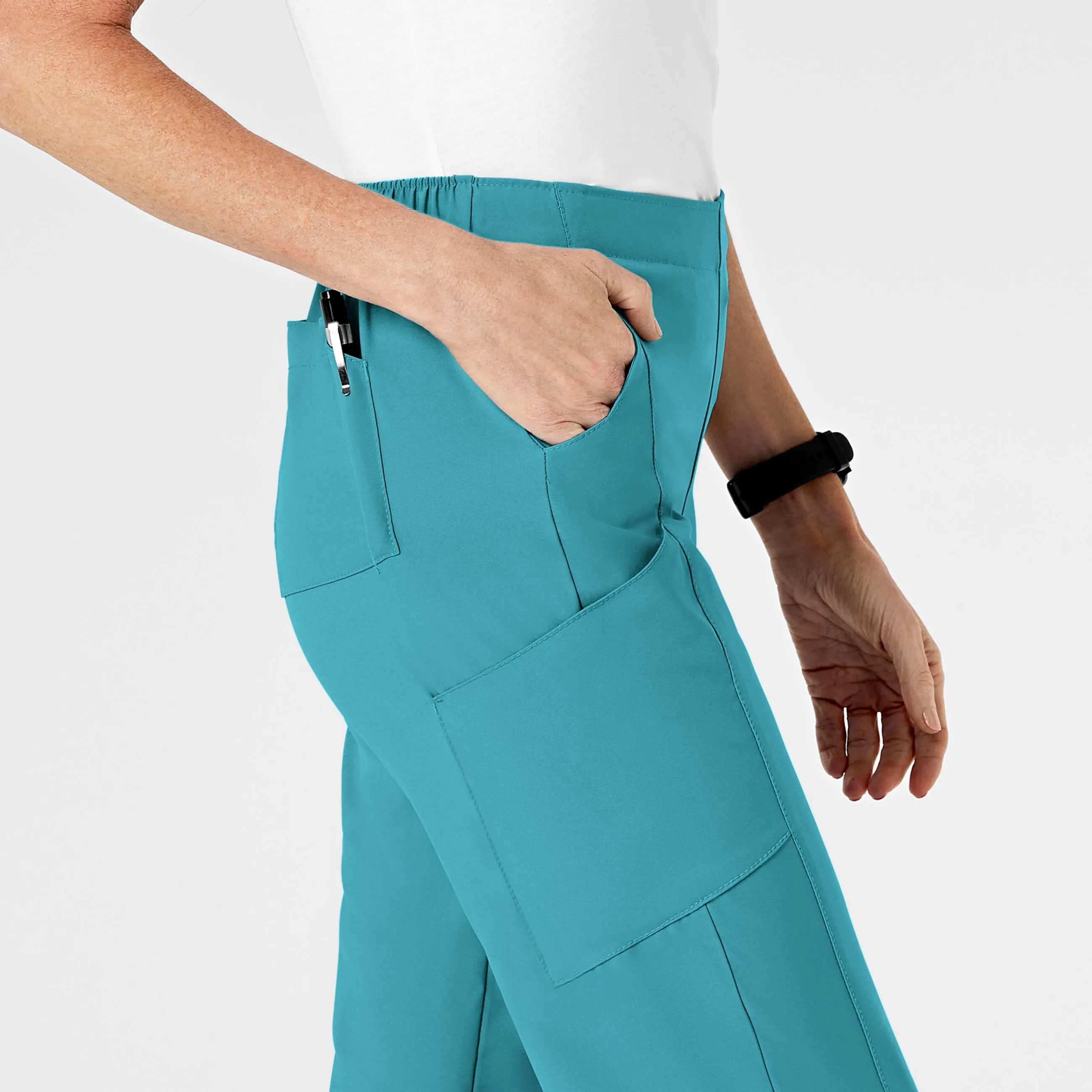 W123 5155 Flat Front Cargo Scrub Pants Teal Blue