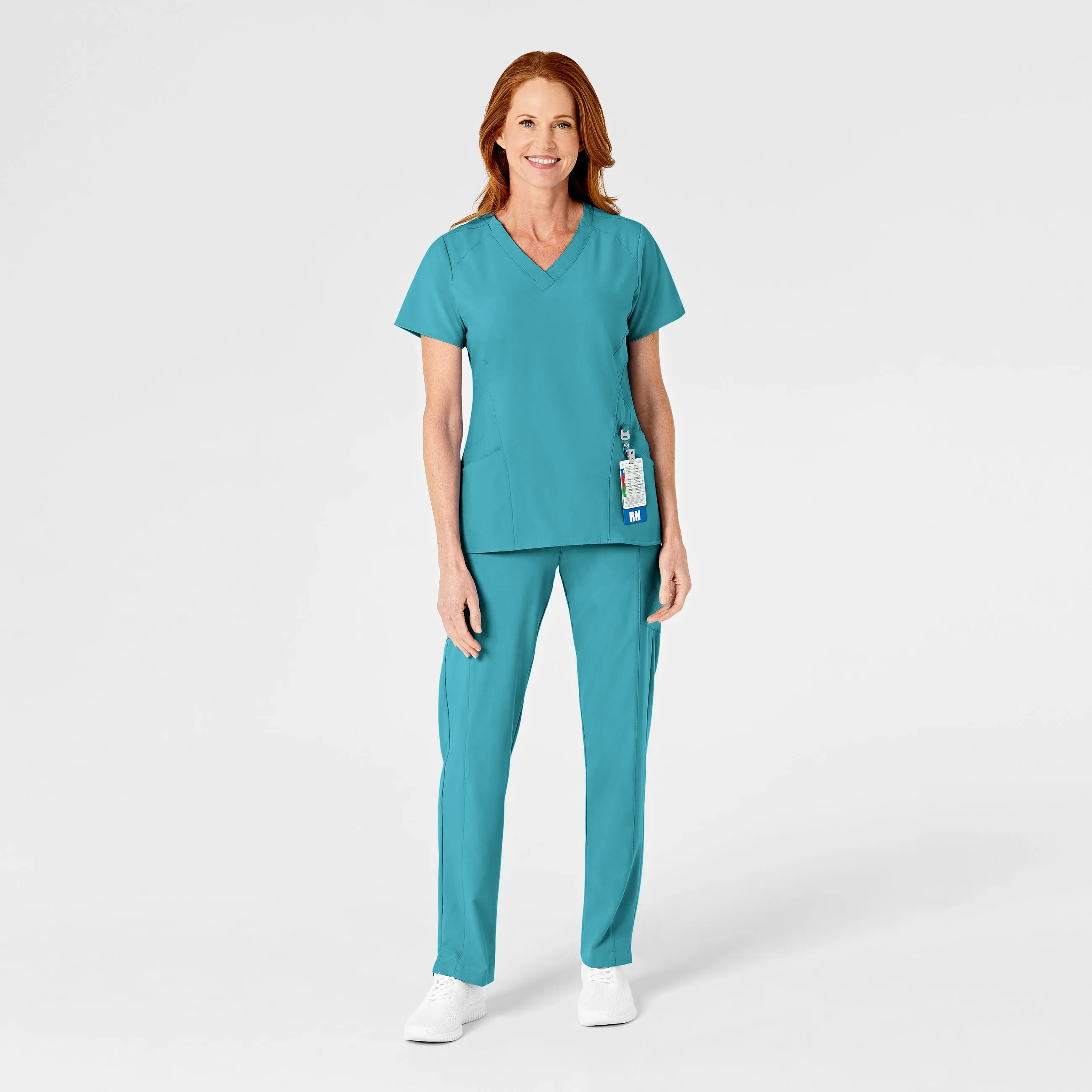 W123 5155 Flat Front Cargo Scrub Pants Teal Blue