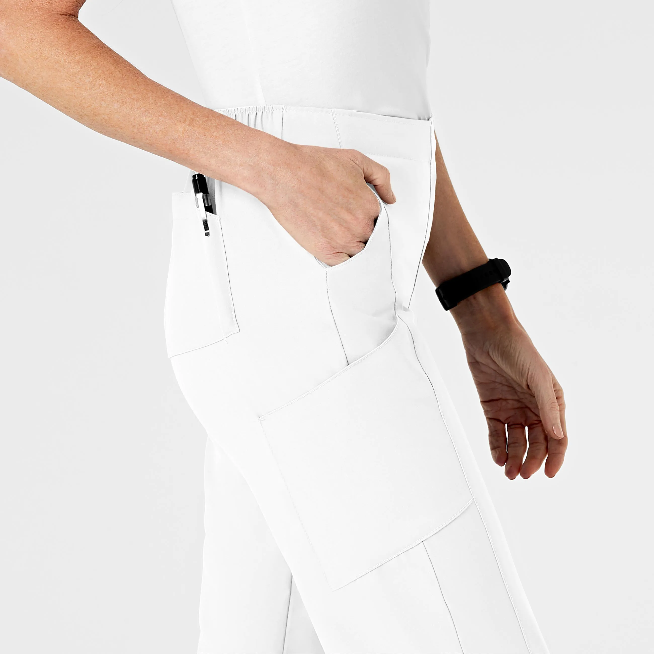 W123 5155 Flat Front Cargo Scrub Pants White
