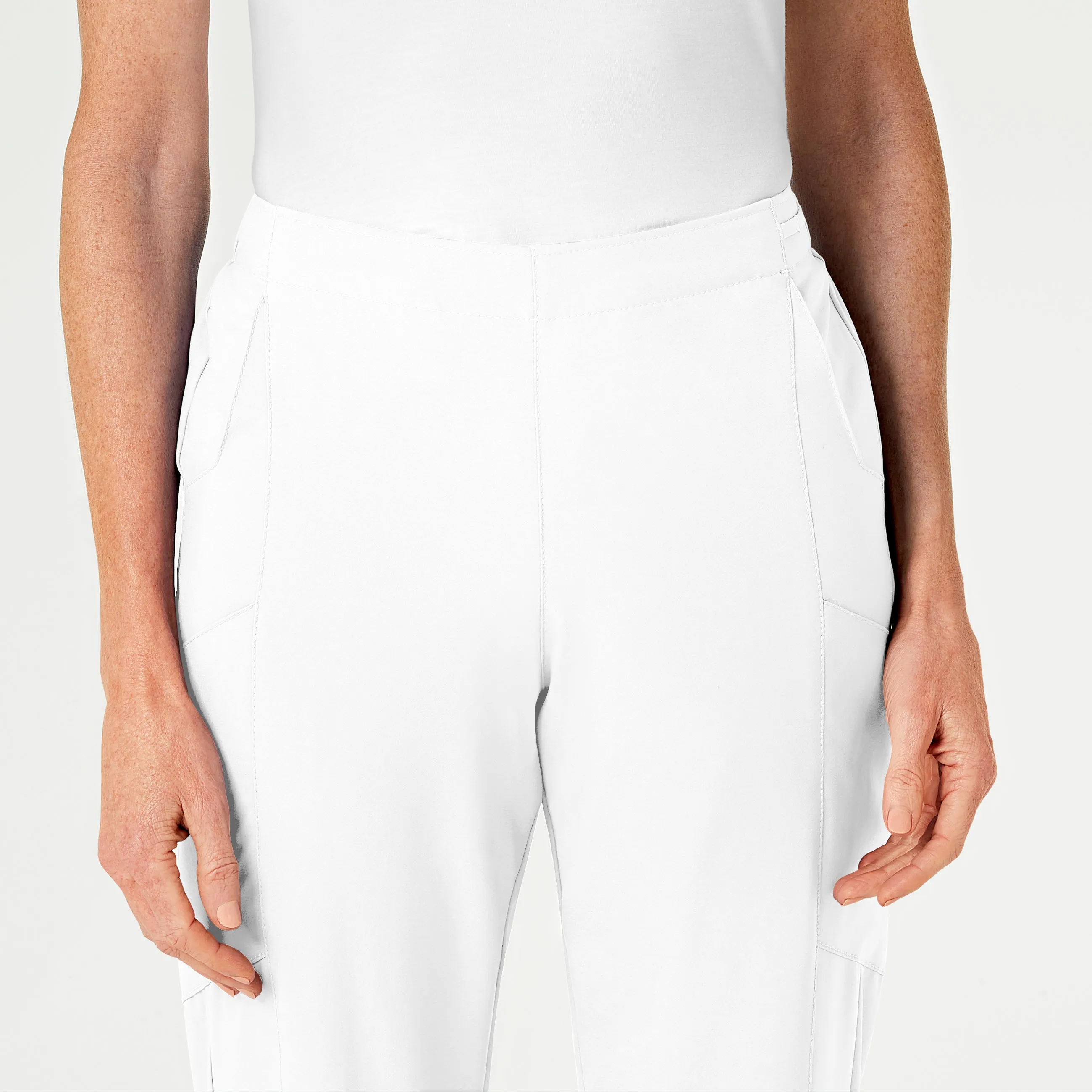 W123 5155 Flat Front Cargo Scrub Pants White