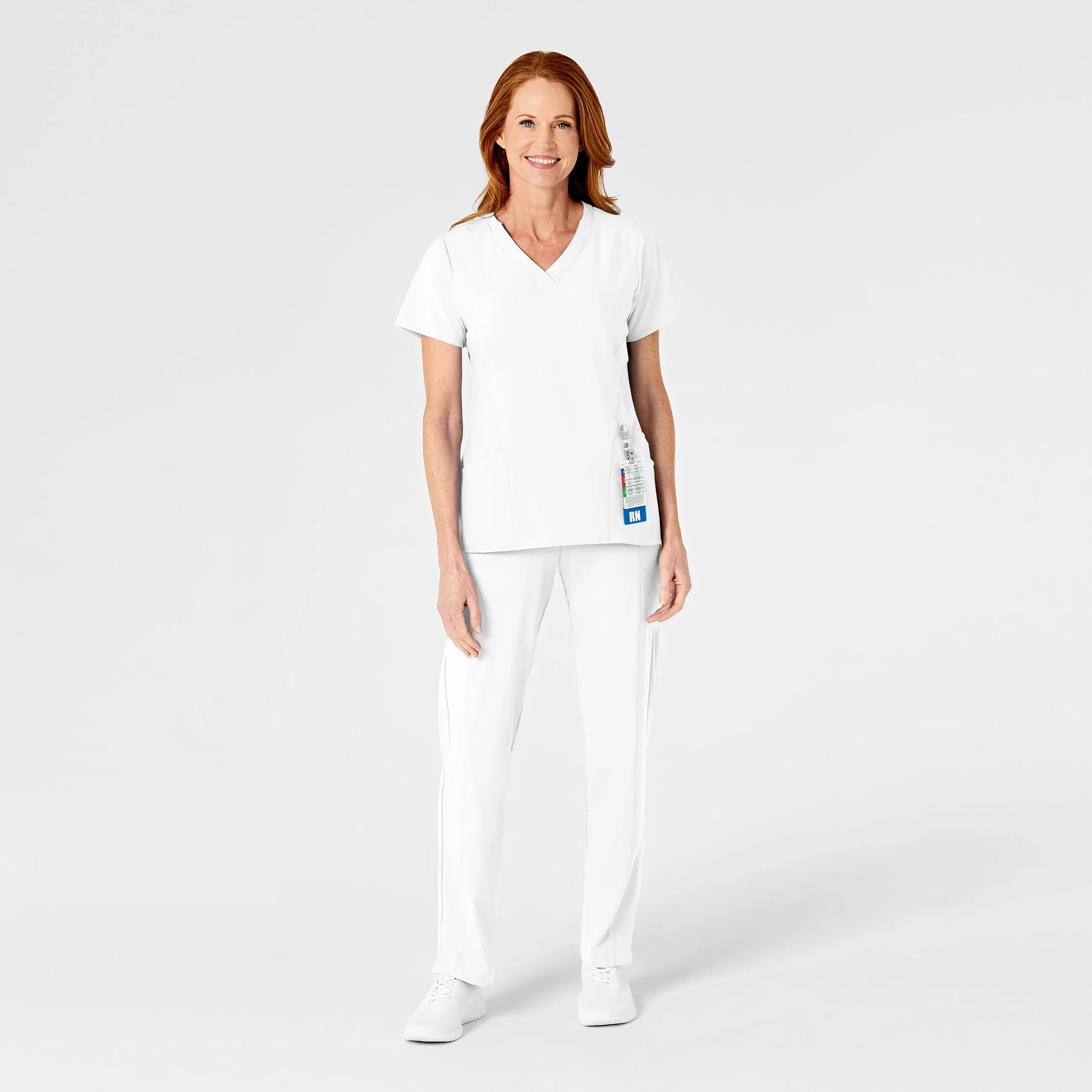 W123 5155 Flat Front Cargo Scrub Pants White
