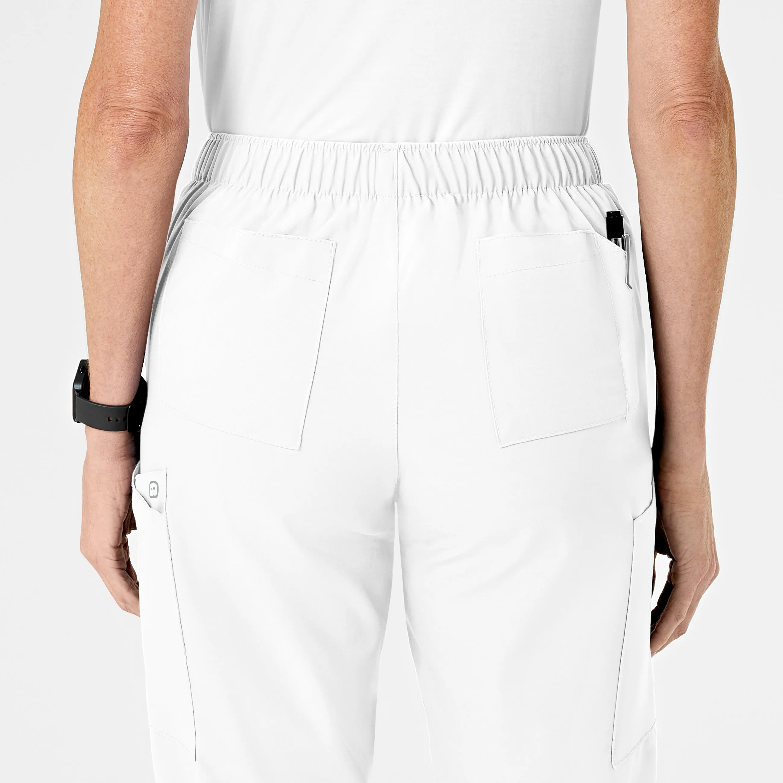 W123 5155 Flat Front Cargo Scrub Pants White