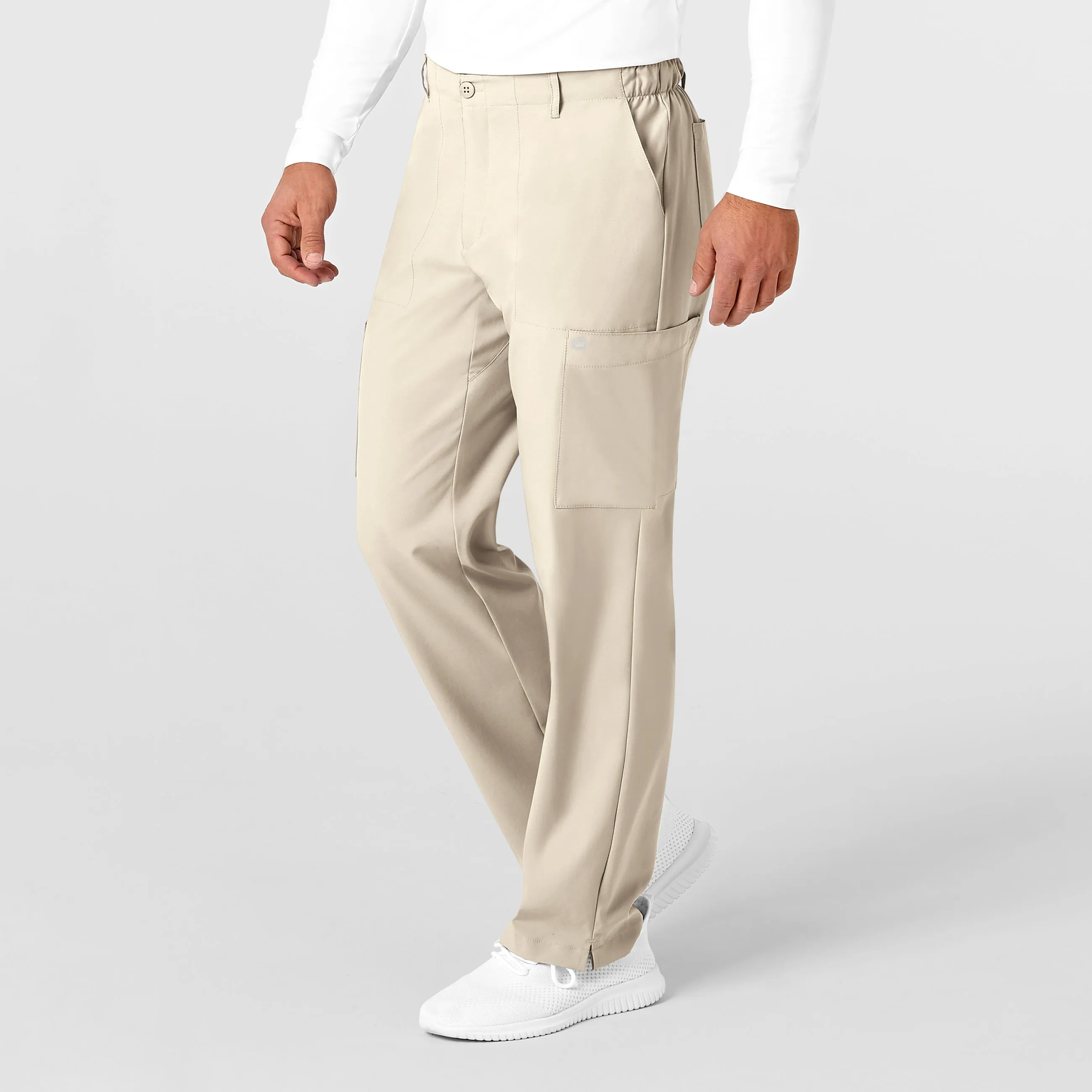 W123 5355 Men's Flat Front Cargo Scrub Pants Khaki