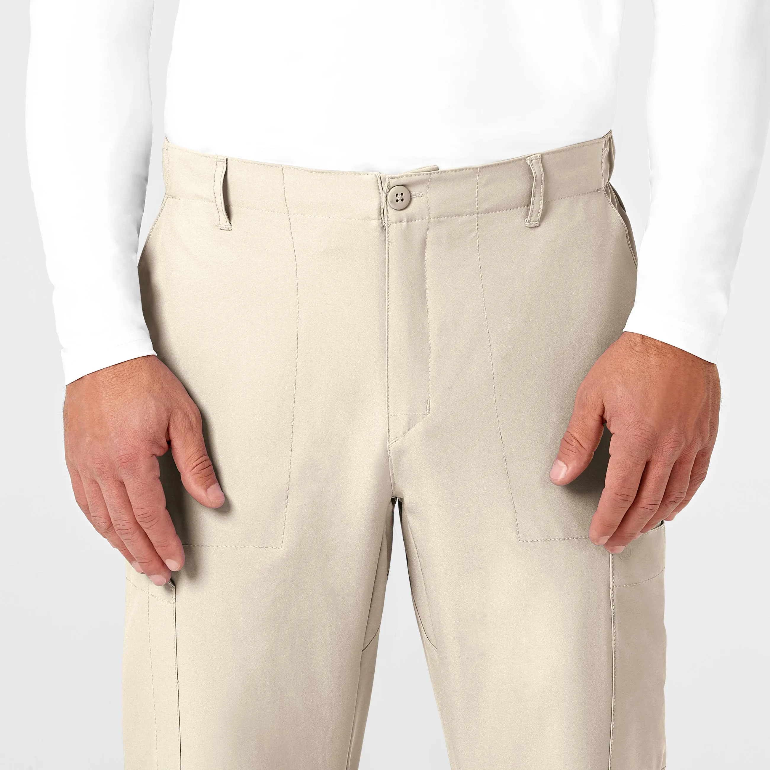 W123 5355 Men's Flat Front Cargo Scrub Pants Khaki