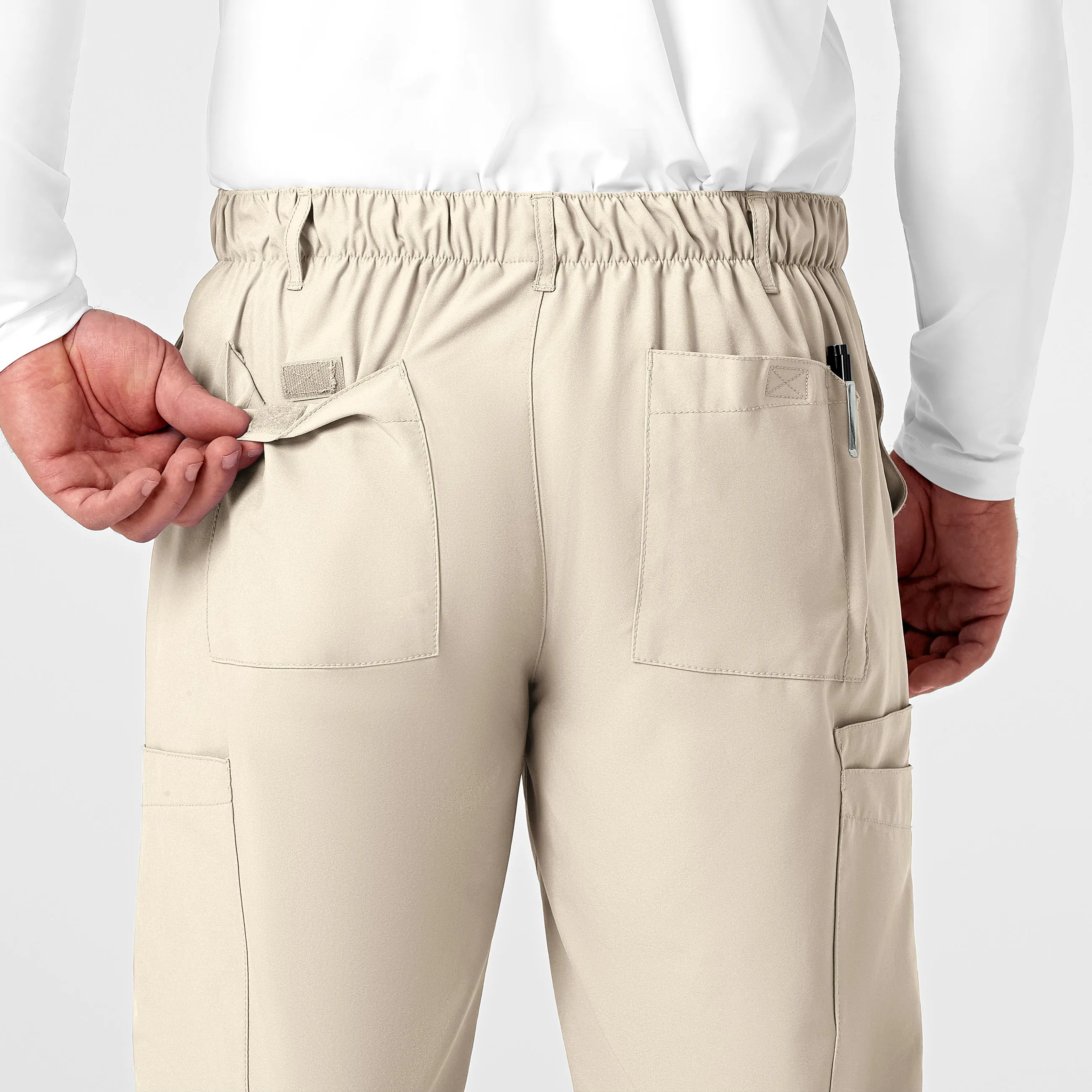 W123 5355 Men's Flat Front Cargo Scrub Pants Khaki