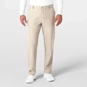 W123 5355 Men's Flat Front Cargo Scrub Pants Khaki