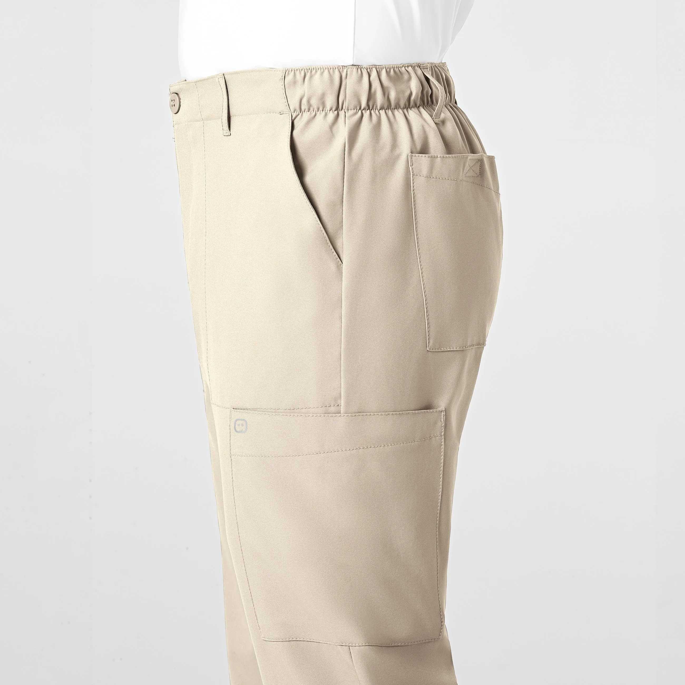 W123 5355 Men's Flat Front Cargo Scrub Pants Khaki