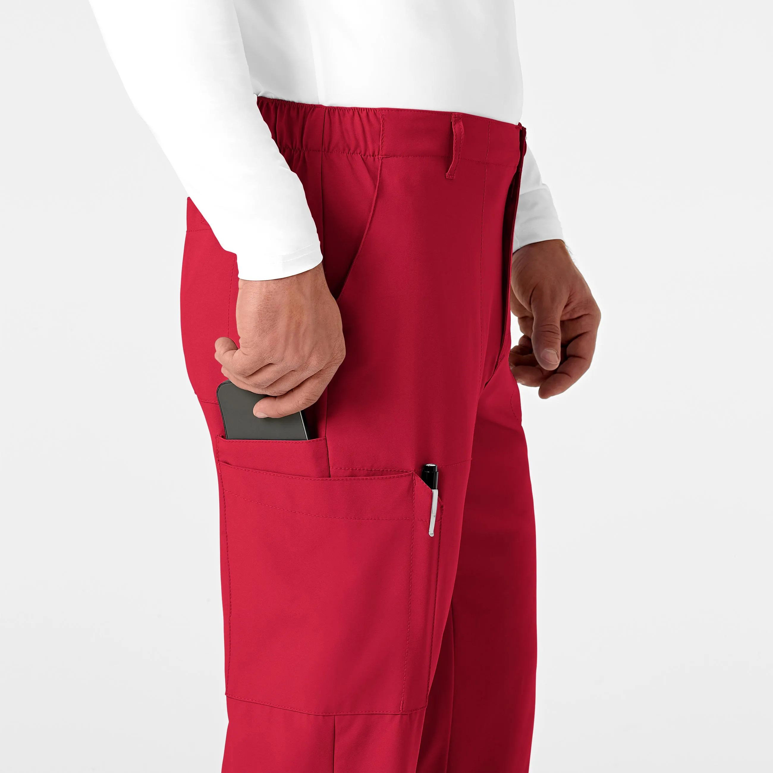 W123 5355 Men's Flat Front Cargo Scrub Pants Red
