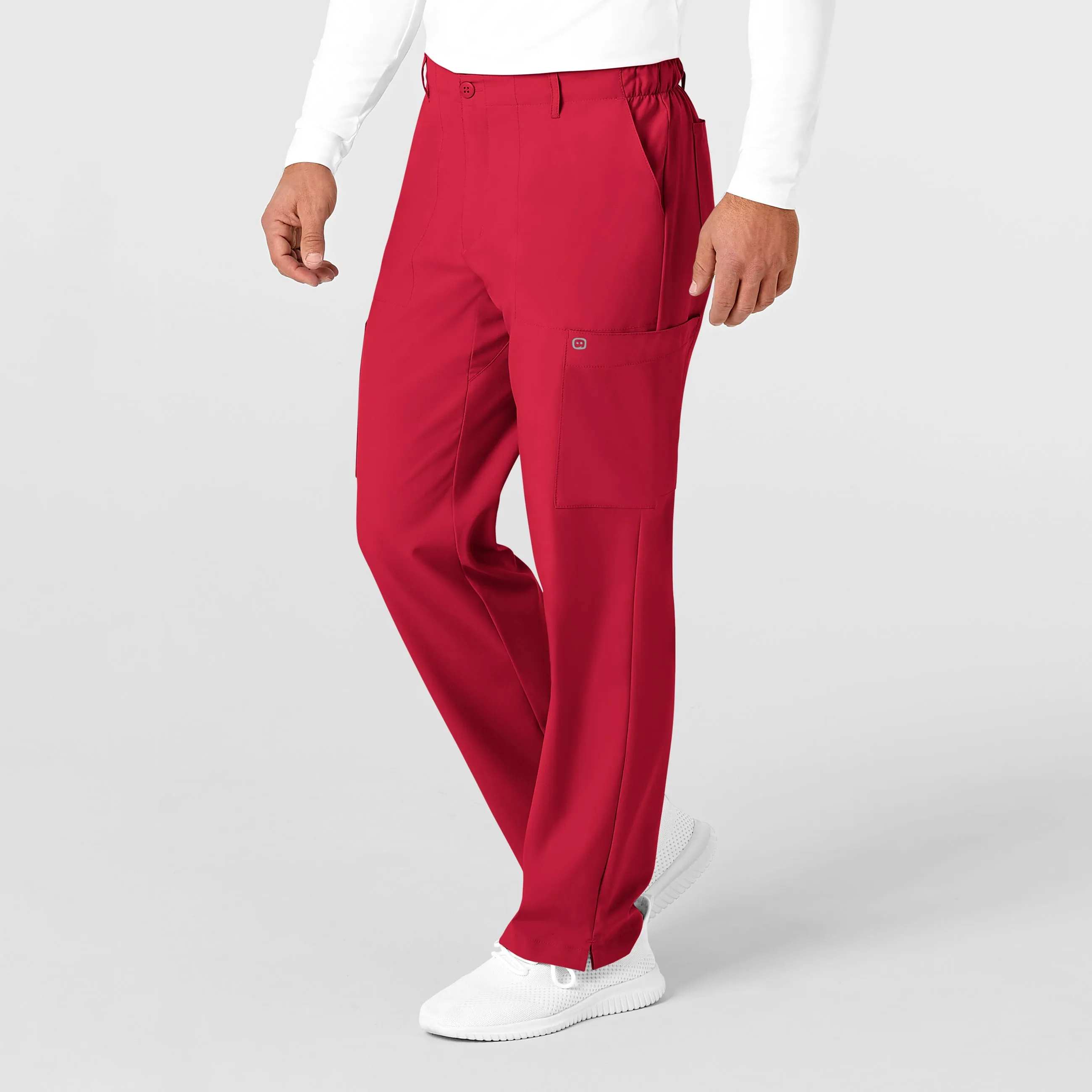 W123 5355 Men's Flat Front Cargo Scrub Pants Red