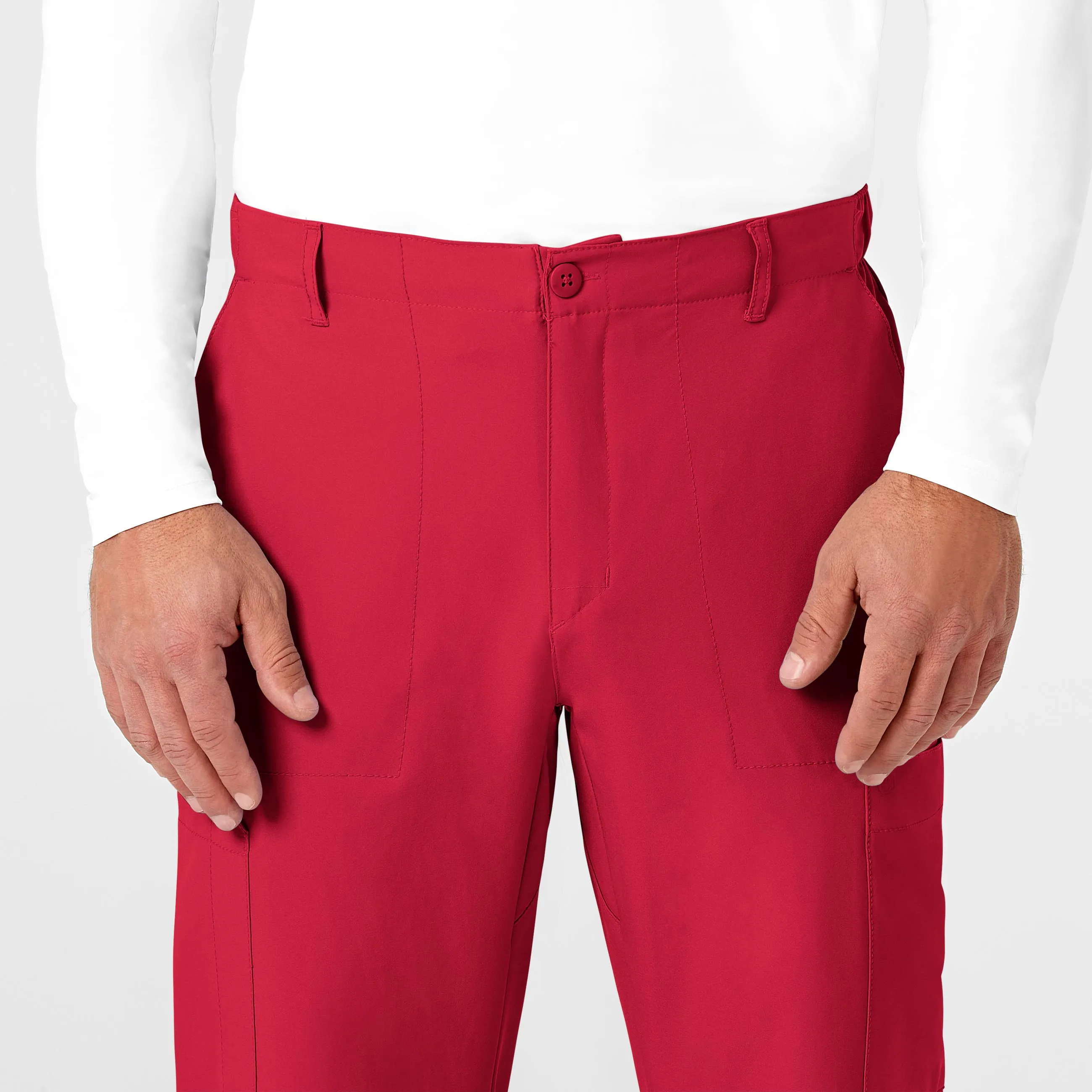 W123 5355 Men's Flat Front Cargo Scrub Pants Red