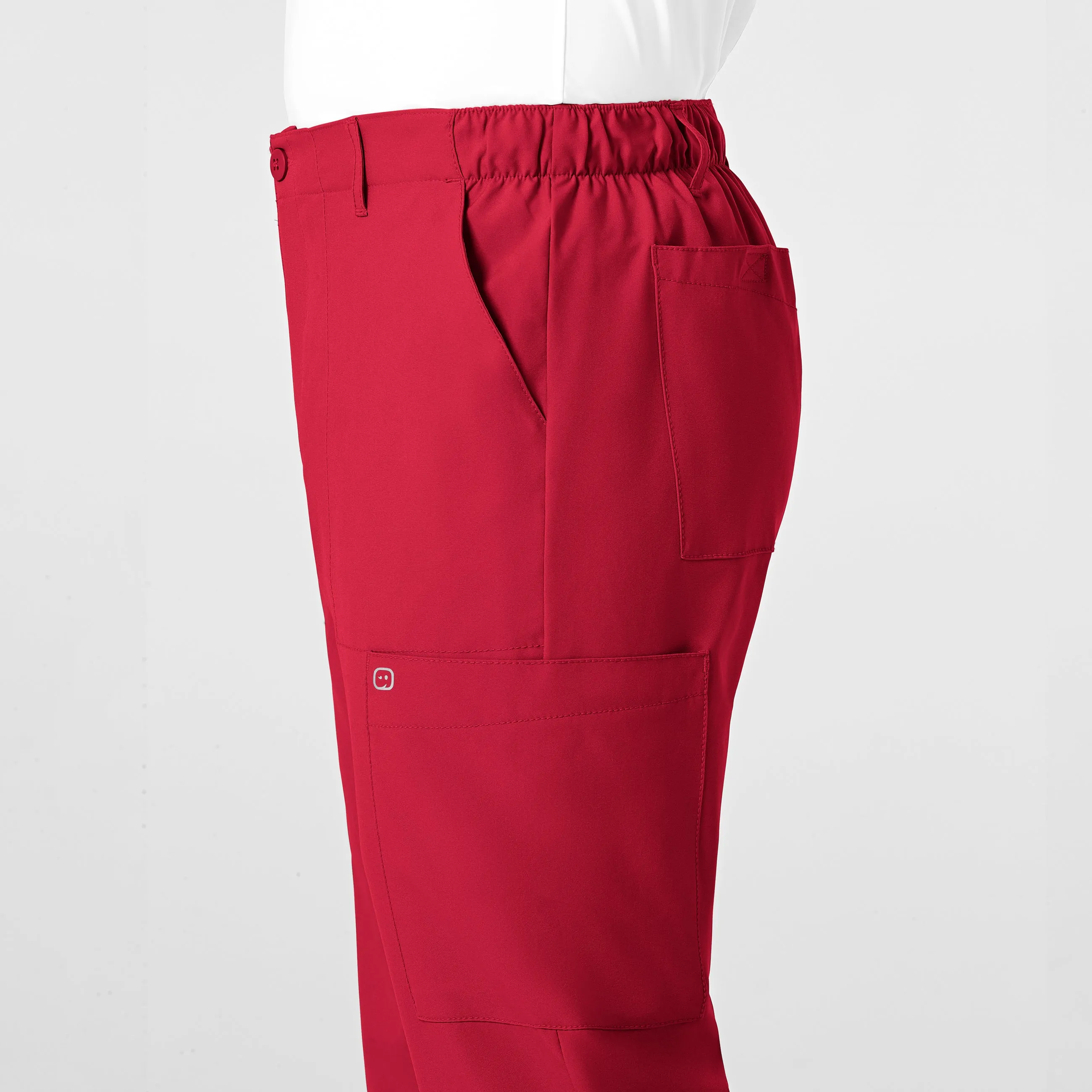 W123 5355 Men's Flat Front Cargo Scrub Pants Red