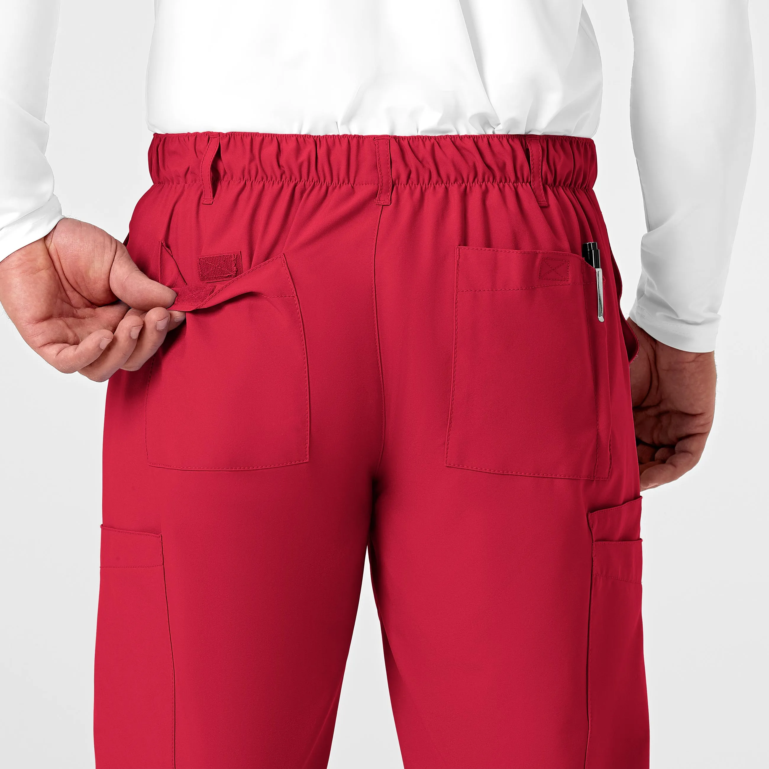W123 5355 Men's Flat Front Cargo Scrub Pants Red