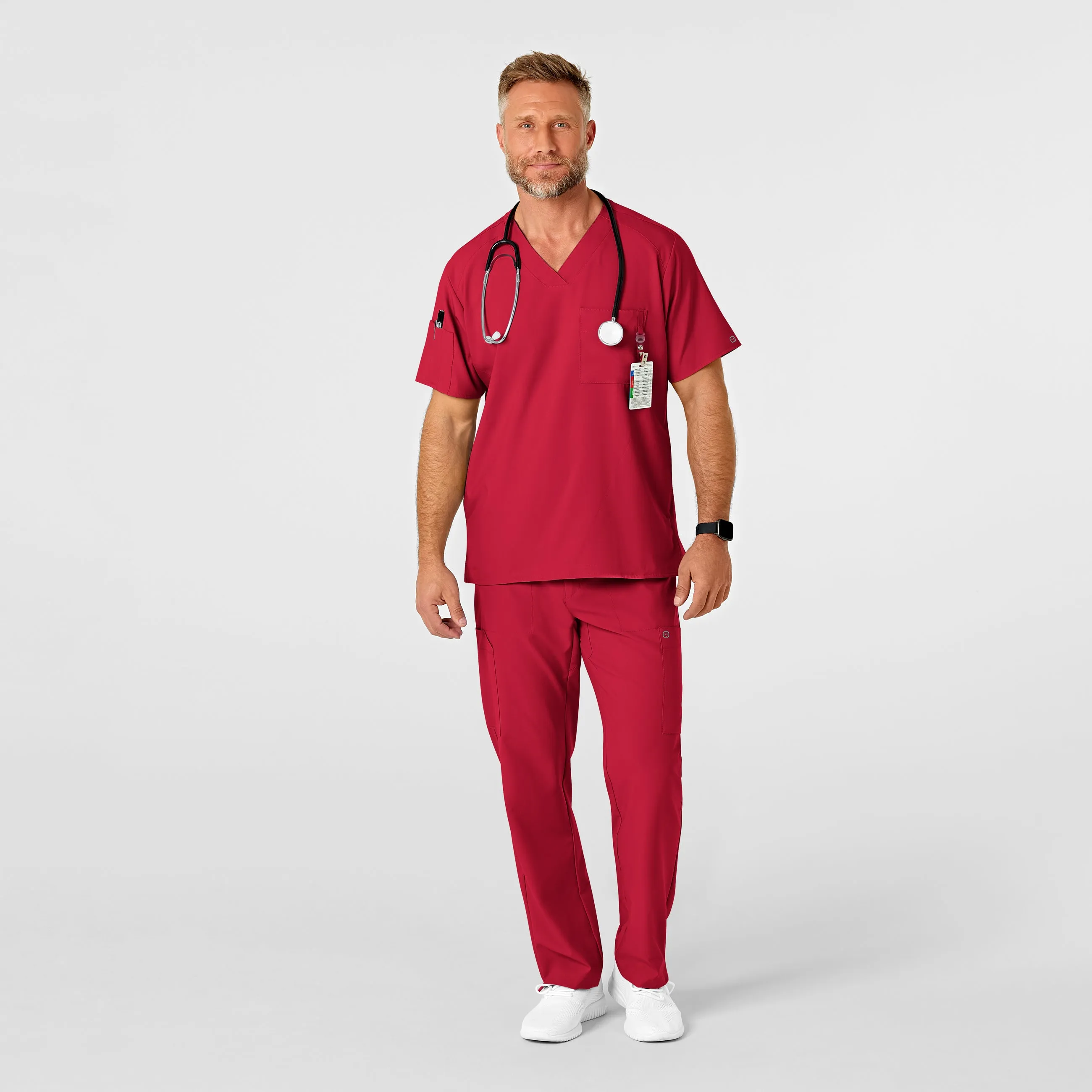 W123 5355 Men's Flat Front Cargo Scrub Pants Red