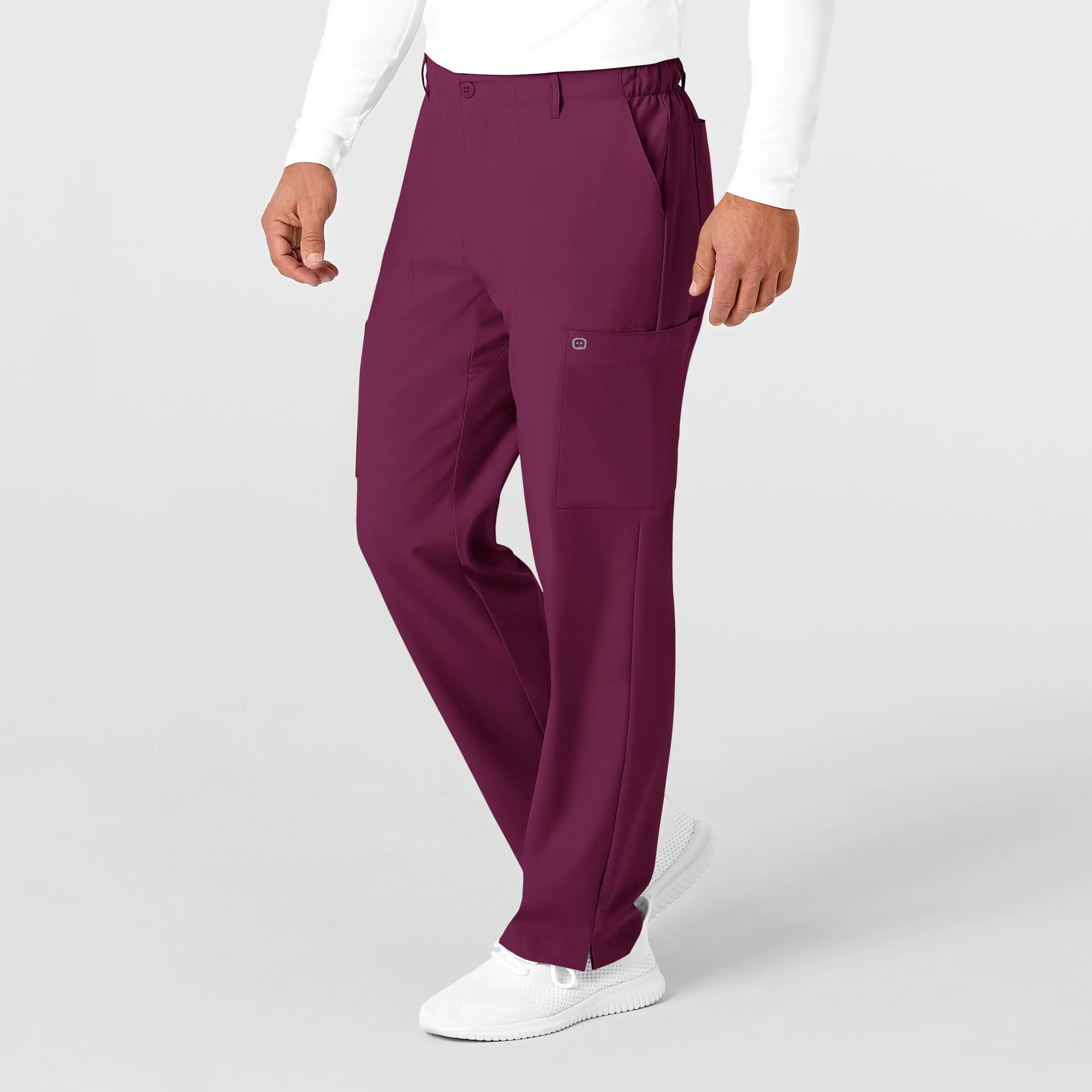 W123 5355 Men's Flat Front Cargo Scrub Pants Wine