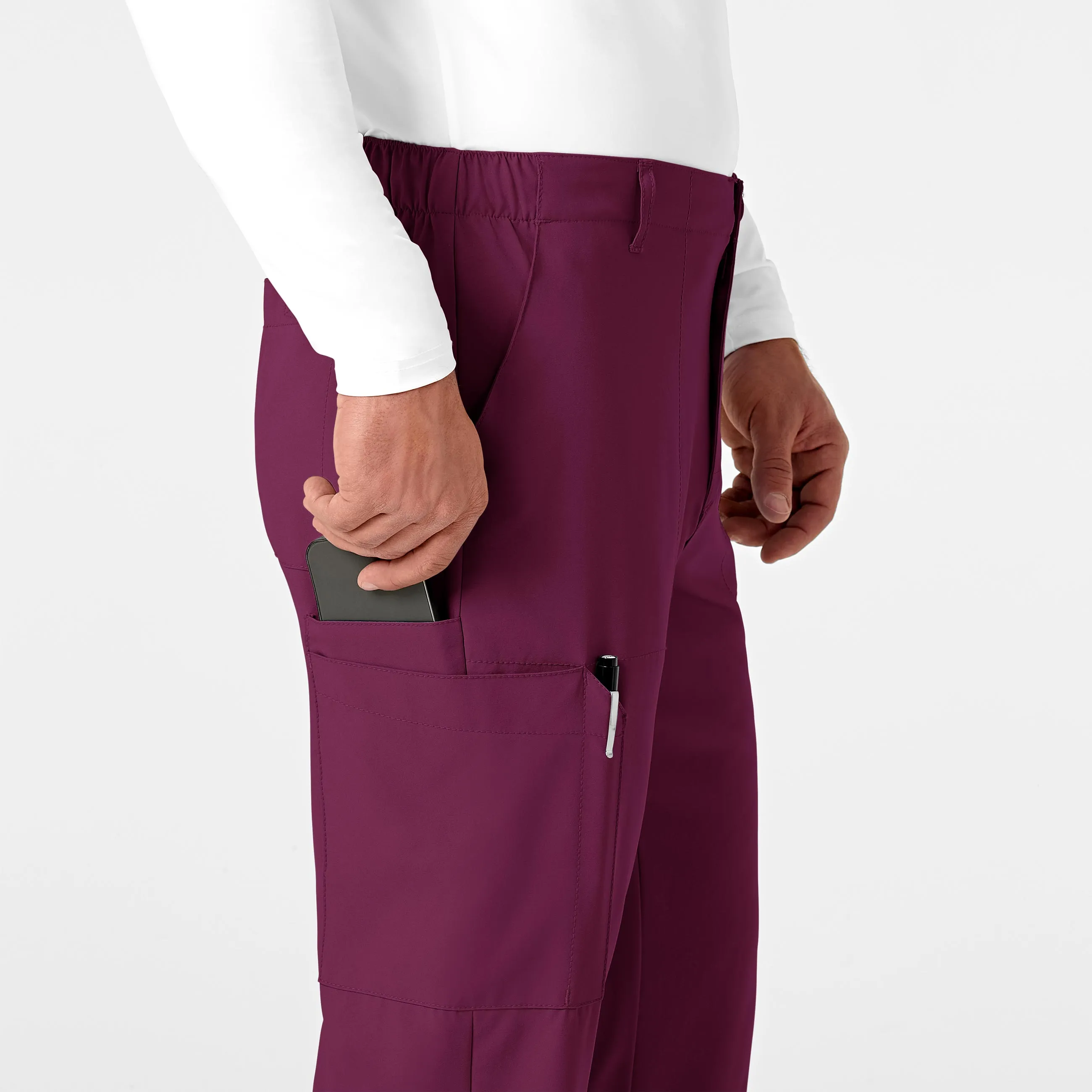 W123 5355 Men's Flat Front Cargo Scrub Pants Wine